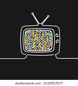 Silhouette Black Retro Television with Tv Noise Screen Display Texture with Glitch Effect. Vector illustration of No Signal Concept