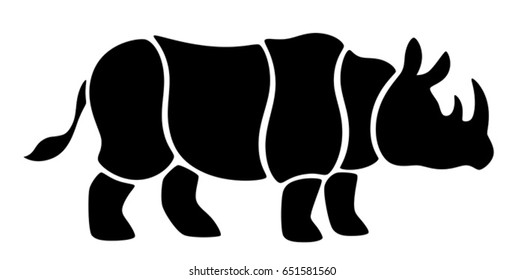 Silhouette of a black rhino on a white background