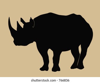 Silhouette of a Black Rhinoceros. (Diceros bicornis).