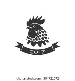 Silhouette black rooster on a red card for new year 2017