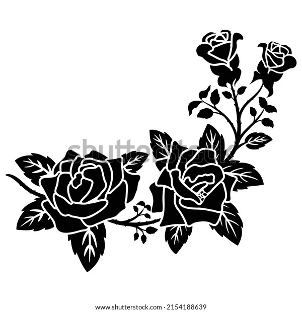 Silhouette Black Rose Flower Decoration Vector Stock Vector (Royalty ...