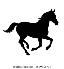 The silhouette black of running horse with white background