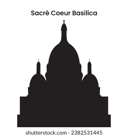 Silhouette in black of Sacred Heart Basilica in Paris, France isolated on a white background, vector illustration