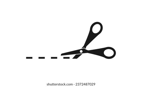 Silhouette black scissors and cut line symbol