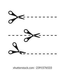 Silhouette black scissors and cut lines set