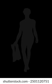 silhouette of a black shadow of a man walking carrying swimming fins