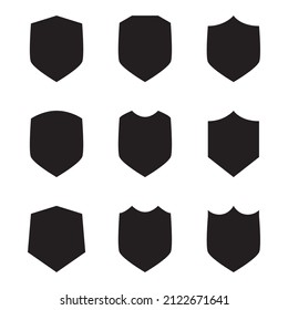 Silhouette black shield set on white. Potection and emblem icon 
