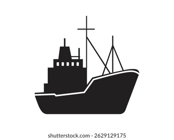 silhouette of a black ship on a white background