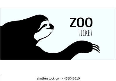 The Silhouette Of The Black Sloth On A White Background. Sketch Of Idler. Isolated Vector Illustration. 