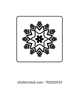 Silhouette black snowflake in white square. Modern stylish abstract texture monochrome template for prints, textiles, wrapping, wallpaper. Isolated design graphic element. Flat vector illustration