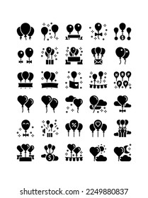 silhouette black solid glyph balloon icon pack vector illustration decoration background