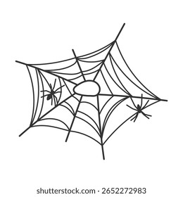 Silhueta de uma teia de aranha preta com uma aranha para o Halloween. Ilustração vetorial.