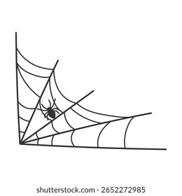 Silhueta de uma teia de aranha preta com uma aranha para o Halloween. Ilustração vetorial.