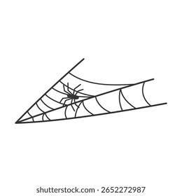 Silhueta de uma teia de aranha preta com uma aranha para o Halloween. Ilustração vetorial.