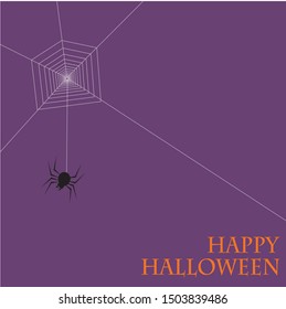 silhouette black spider and the web. Happy Halloween background for invitation card template, banner, background.