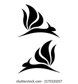 silhouette black Squirrel jump logo vector