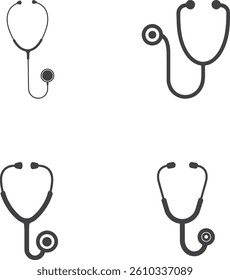 Silhouette Black Stethoscope Medical Icons for Medical and Healthcare Vector Illustration Set Collection