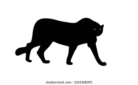 silhouette black striped cheetah. Cheetah big wild cat african design character vector illustration on white background. Vector of flat hand drawn cheetah isolated.
