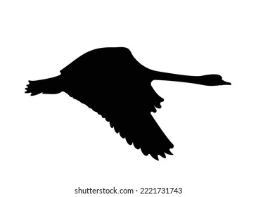 Silhouette Of A Black Swan Flying In The Sky. Swan Flat Design Vector Illustration