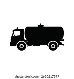 Silhouette of a black tanker truck transportation heavy vehicle on white background