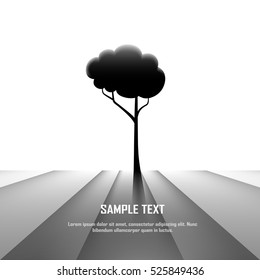 Silhouette of black tree shape on white background, template for text in ecology idea, vector art and illustration.