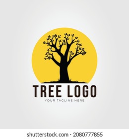 silhouette black tree at sunset logo vector illustration design