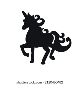 Silhouette black unicorn with curly tail 