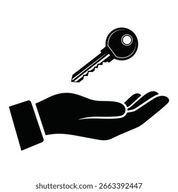Arte vectorial de Vector negro de la silueta de la mano que sostiene una llave, aislado en el fondo blanco