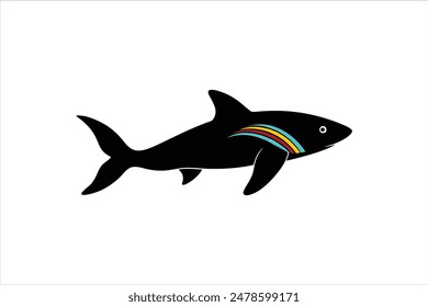Silhouette black vector artwork illustration of an Albino Rainbow Shark fish.