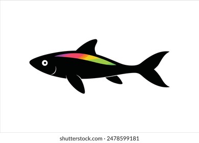 Silhouette black vector artwork illustration of an Albino Rainbow Shark fish.