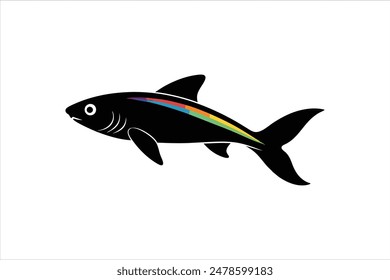 Silhouette black vector artwork illustration of an Albino Rainbow Shark fish.