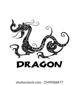 Silhouette black vector Dragon illustration	