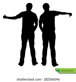 silhouette black vector  man teen gestures symbol likes and dislikes.