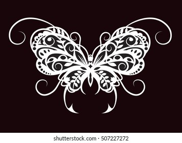 a silhouette black white butterfly from pattern elements.