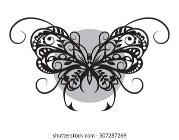 a silhouette black white butterfly from pattern elements.