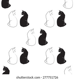 silhouette black and white cat pattern back background vector