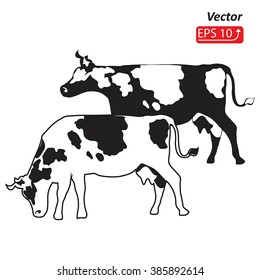 Silhouette of a black and white cow isolated on white background element design vector illustration