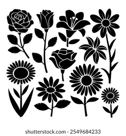 Silhouette schwarz-weiße Blumen Vektorgrafik