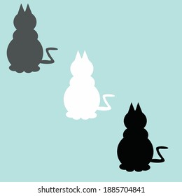 Silhouette of black, white and gray cats on a blue background. Vector pattern