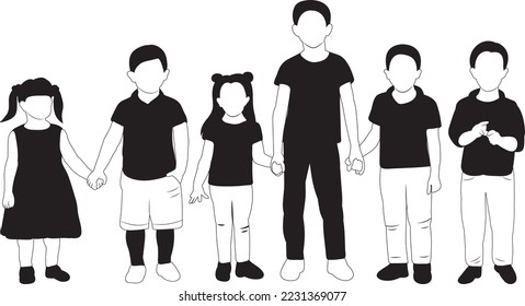 silhouette black and white kids design vector isolated