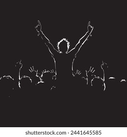 A silhouette black and white minimalist art of a metal concert