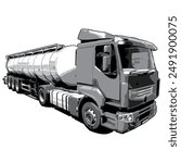 Silhouette black and white oil tank truck trailer vector. This image suitable for automotive, community and logo.