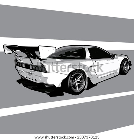 silhouette black and white rear view of sport car vector. this image perfect for automotive, race, drag, community, event and logo.