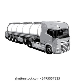 silhouette black and white truck carying oil chemical trailer vector. this image perfect for delivery, automotive, event, industrial and community logo.