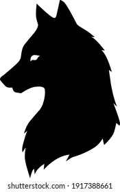 silhouette of black and white wolf head on transparent background