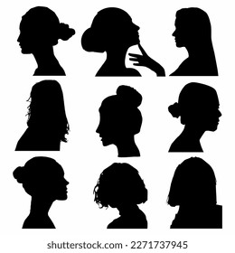 silhouette of black white woman face icon	