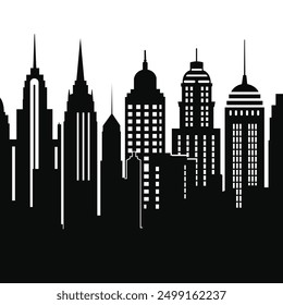 Silhouette Black and Whtie City Vector 