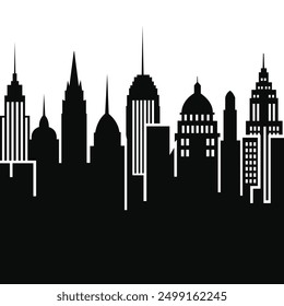 Silhouette Black and Whtie City Vector 