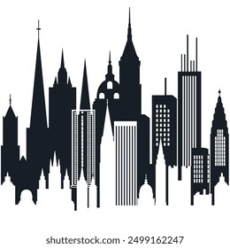 Silhouette Black and Whtie City Vector 