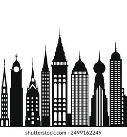 Silhouette Black and Whtie City Vector 